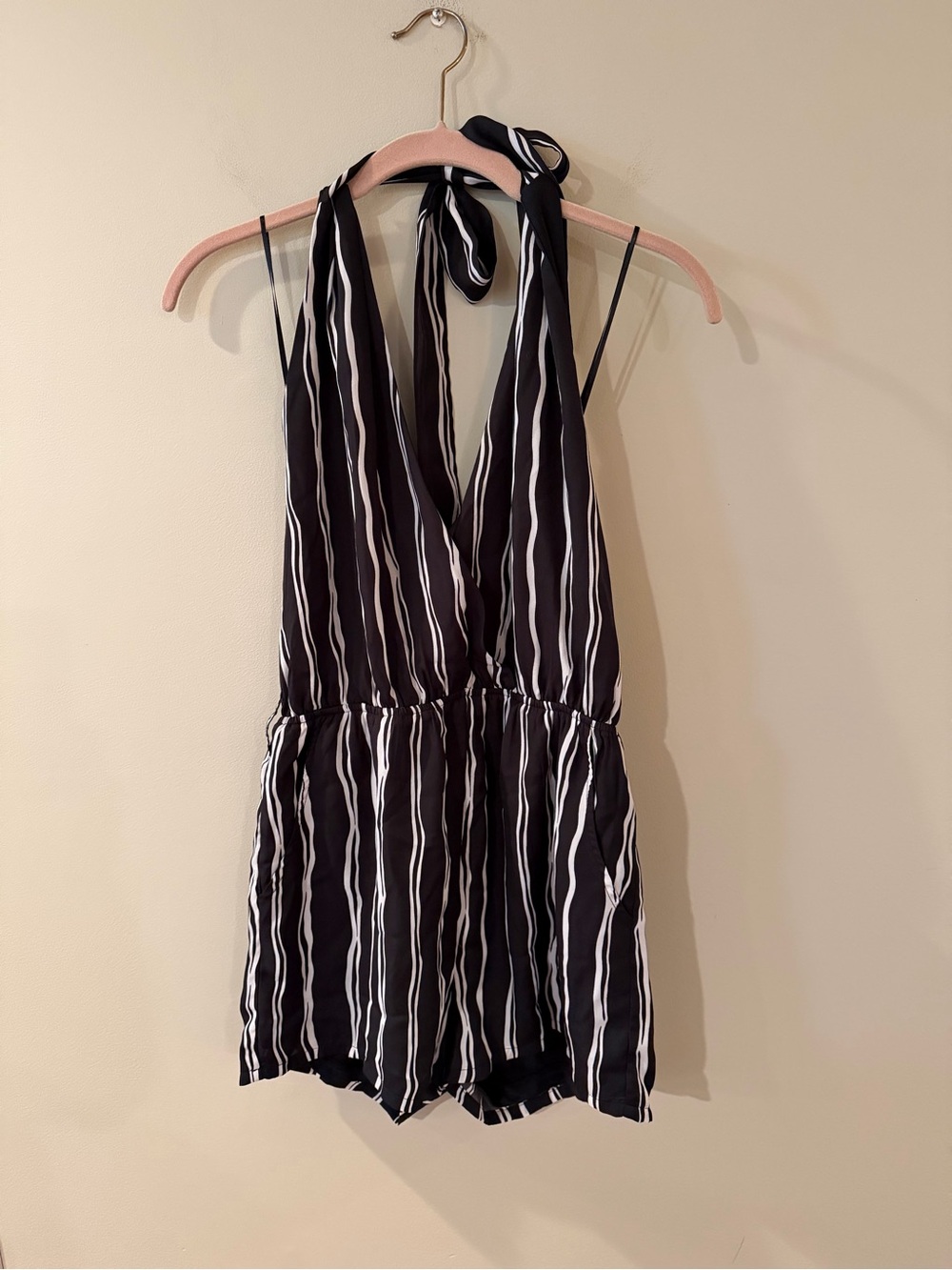 5/$25!! Cals Black & White Striped Halter Romper